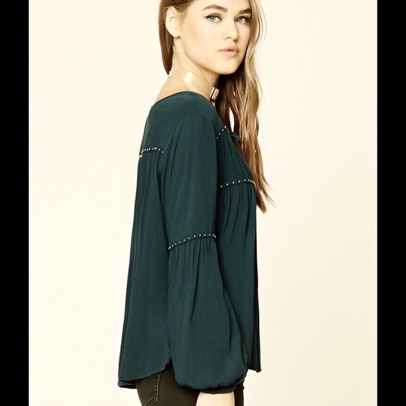 Forever 21 Studded Long-Sleeve Peasant Blouse - Picture 3 of 8